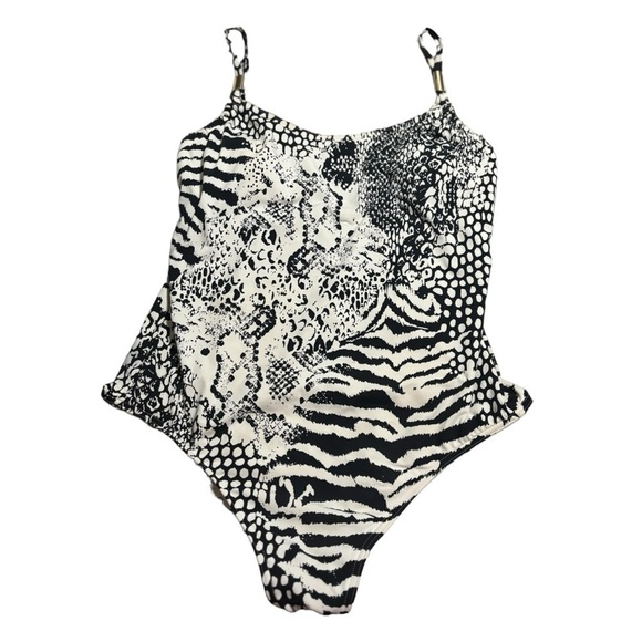 Calvin Klein Black and White One Piece Swimsuit Scoop Neck Adjustable Straps - Picture 7 of 7